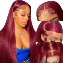 SD BURGUNDY SILKY STRAIGHT FULL FRONTAL WIG