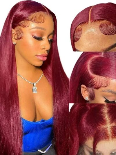 SD BURGUNDY SILKY STRAIGHT FULL FRONTAL WIG